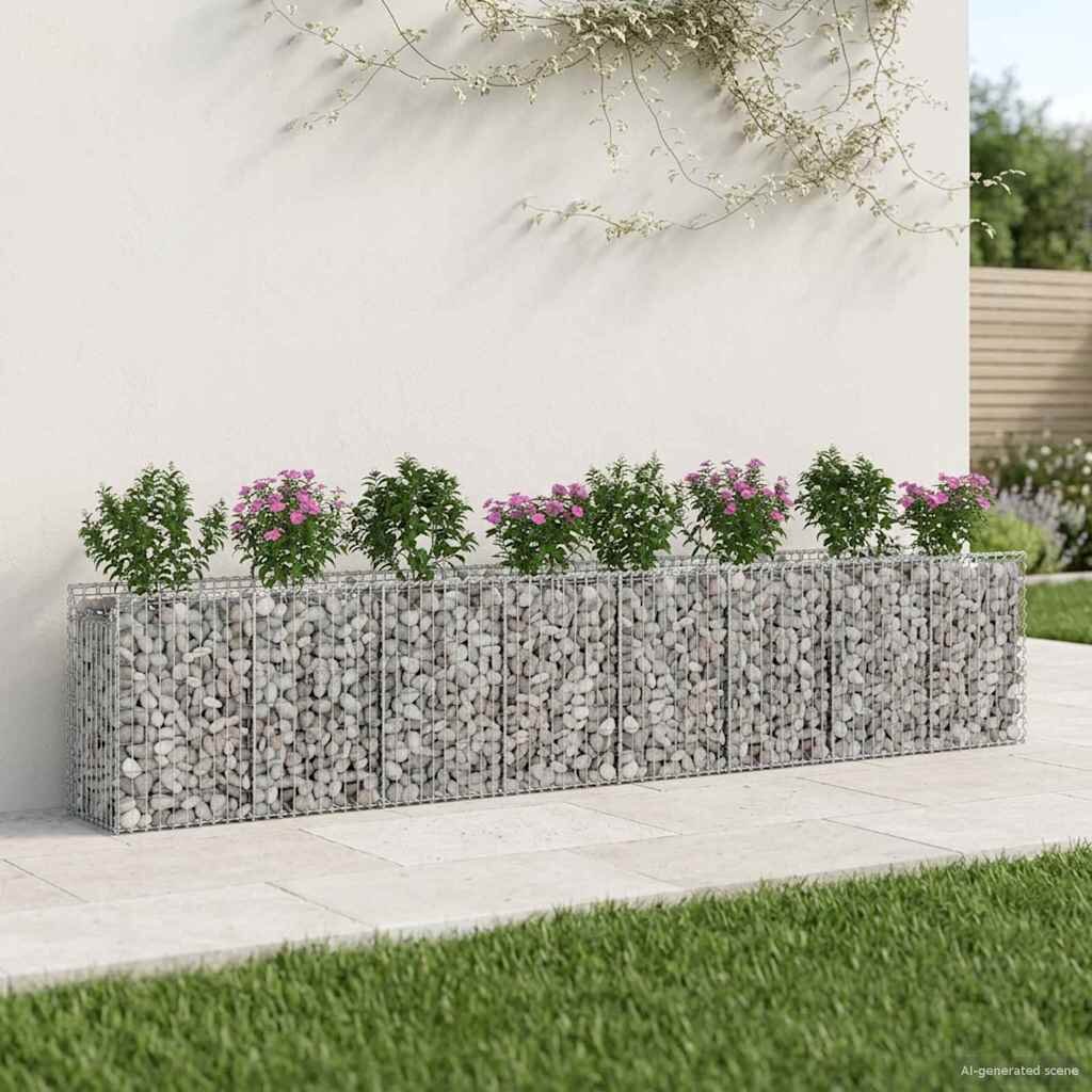 vidaXL Габиона повдигнато легло 3 бр. 400 x 50 x 80 см Сребристо
