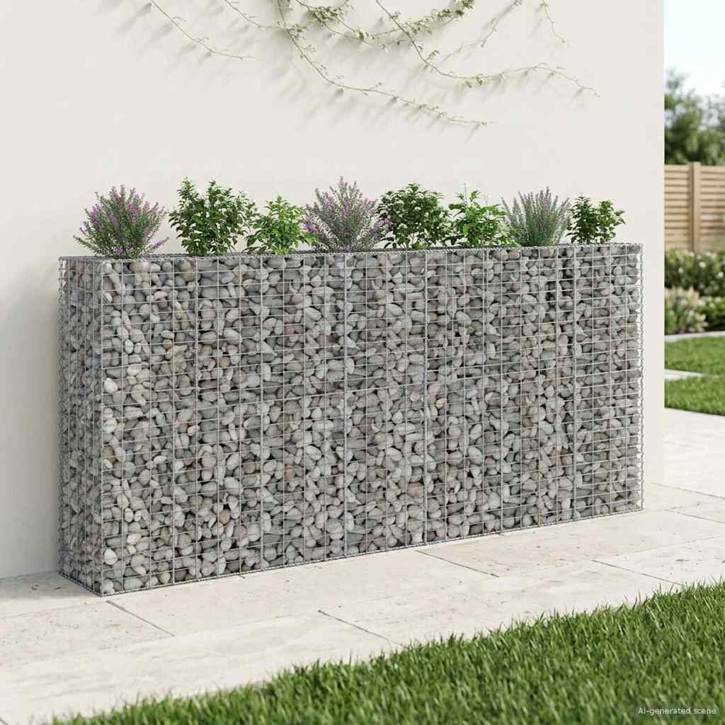 vidaXL Габиона повдигнато легло 4 бр. 330 x 50 x 150 см Сребристо