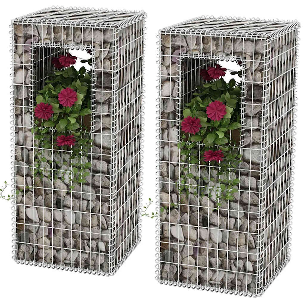 vidaXL Габионна кошница стълб / плантер 2 бр стомана 50x50x120 cм