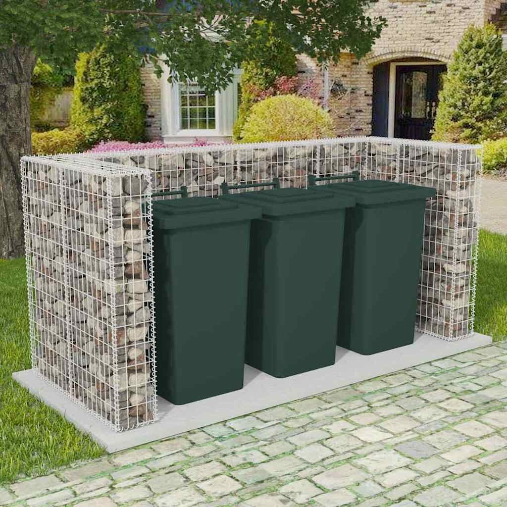 vidaXL Габионна ограда за три кофи за смет стомана 250x100x120 cм