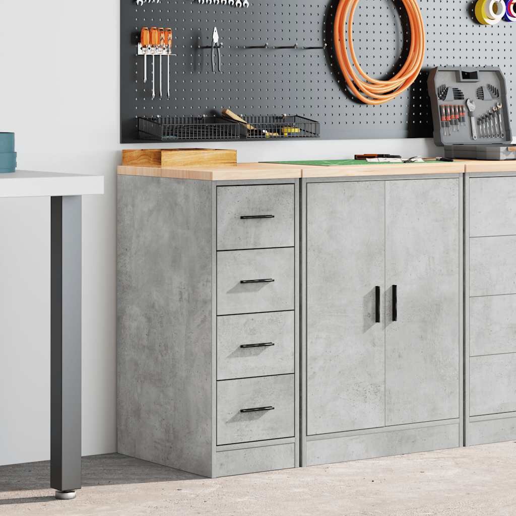 vidaXL Гаражен шкаф за съхранение бетонно сив 30x51x85 см бор масив