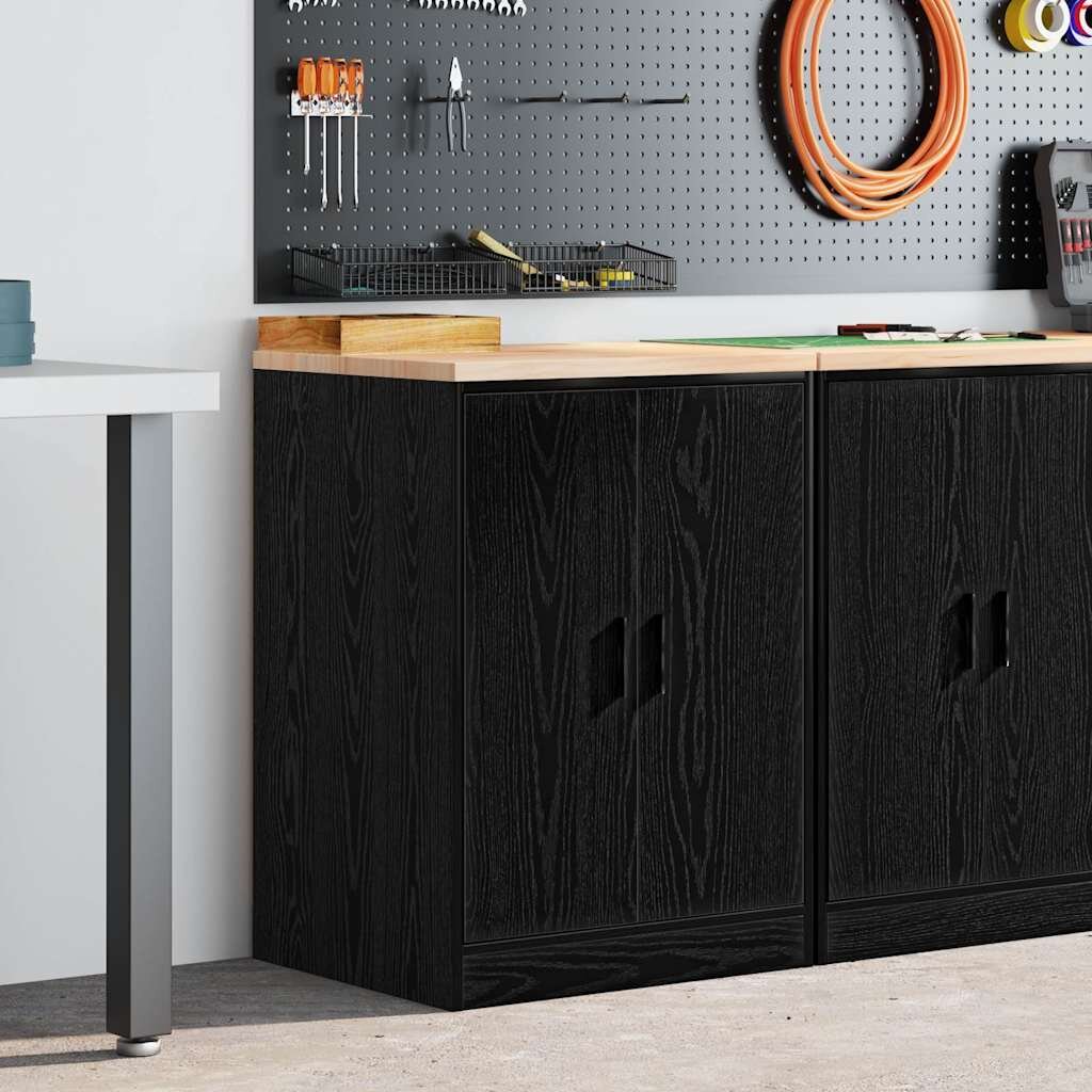 vidaXL Гаражен шкаф за съхранение черен 60x51x85 см бор масив