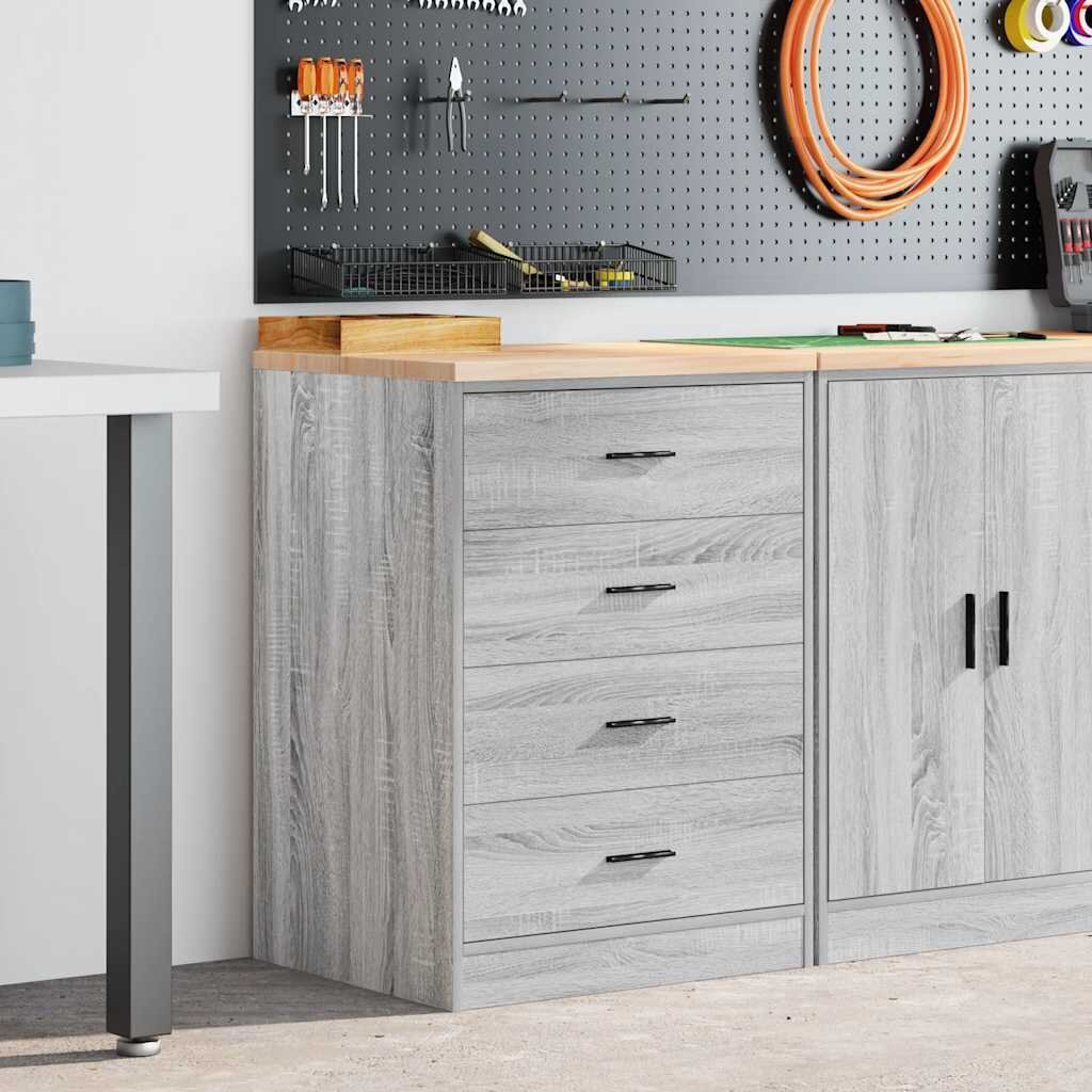 vidaXL Гаражен шкаф за съхранение сив сонома 60x51x85 см бор масив