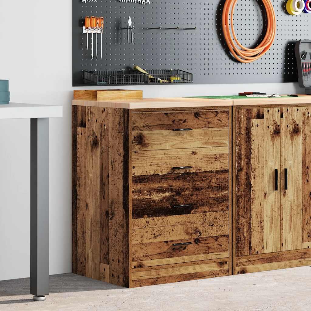 vidaXL Гаражен шкаф за съхранение старо дърво 60x51x85 см бор масив