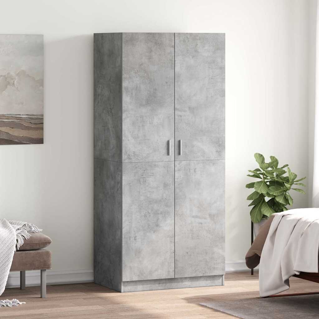 vidaXL Гардероб бетонно сив 80x52x180 см инженерно дърво