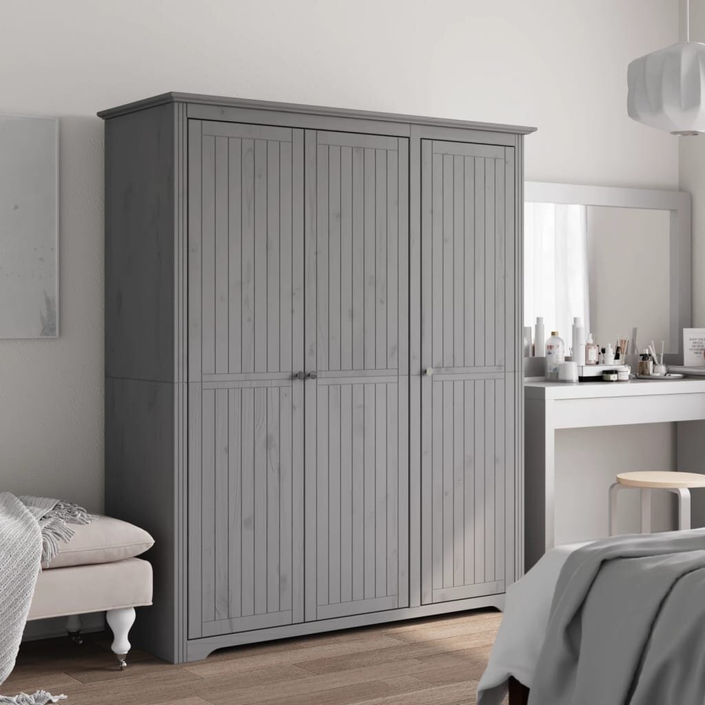 vidaXL Гардероб BODO сив 146x535x173 см бор масив
