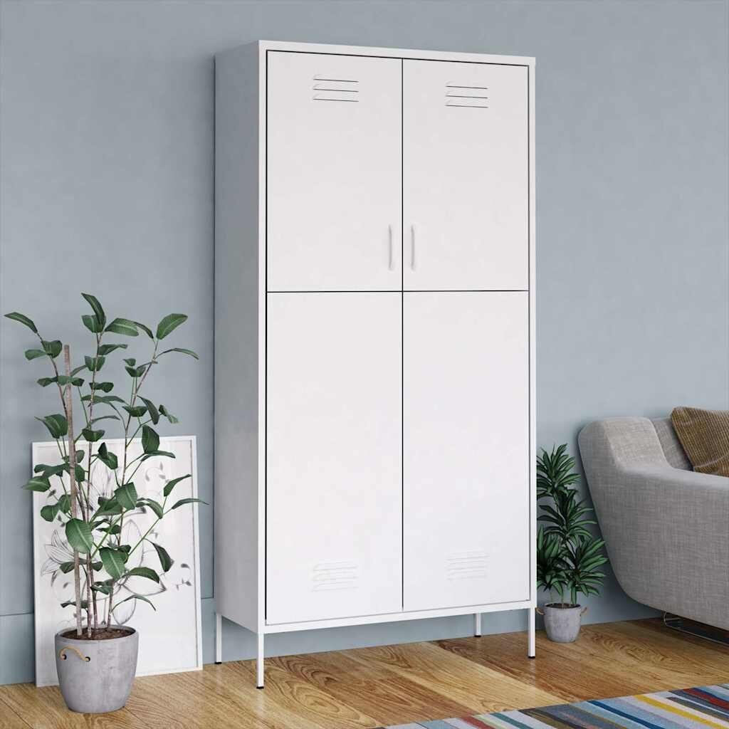 vidaXL Гардероб бял 90x50x180 см стомана