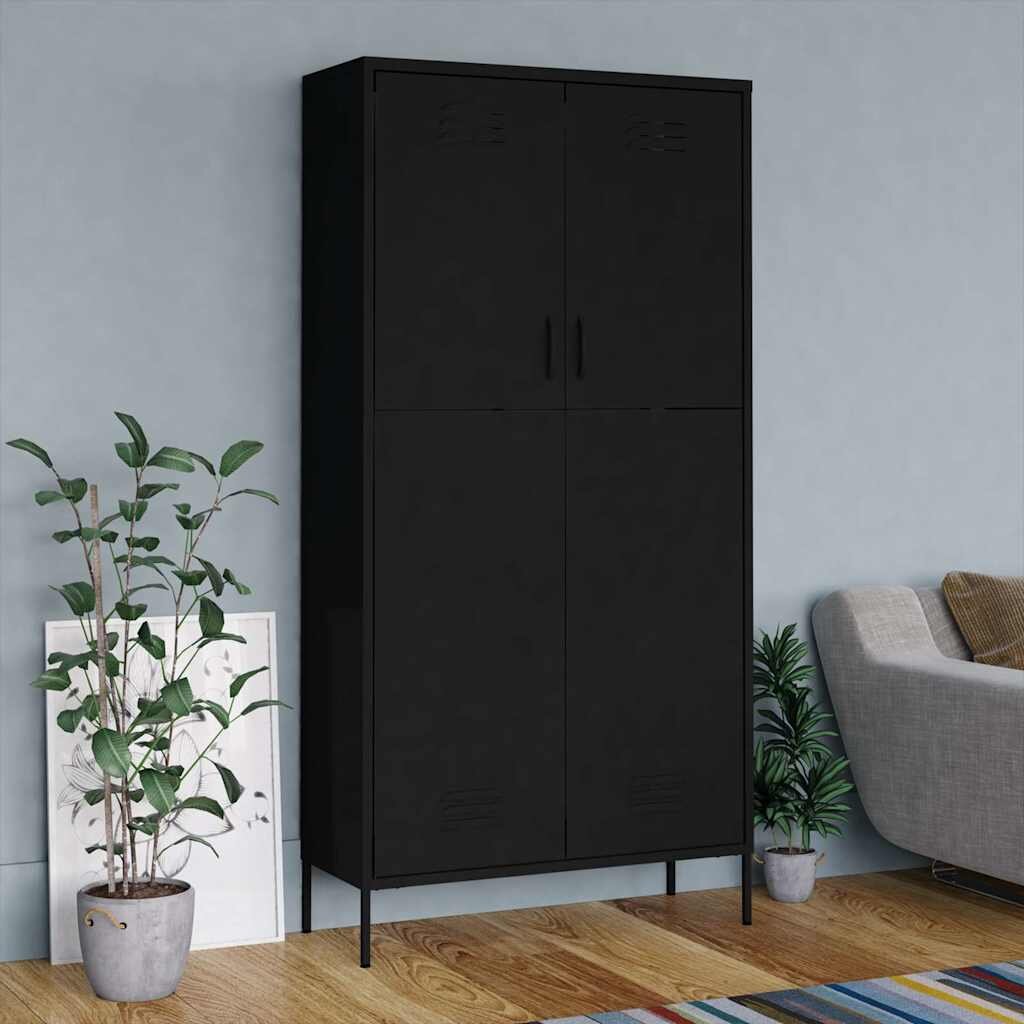 vidaXL Гардероб черен 90x50x180 см стомана