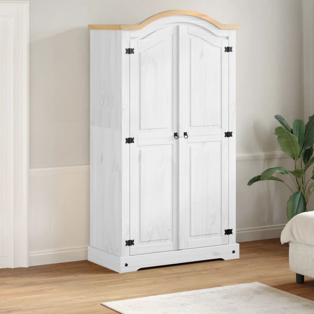 vidaXL Гардероб "Corona" бял 102x52x186 см бор масив