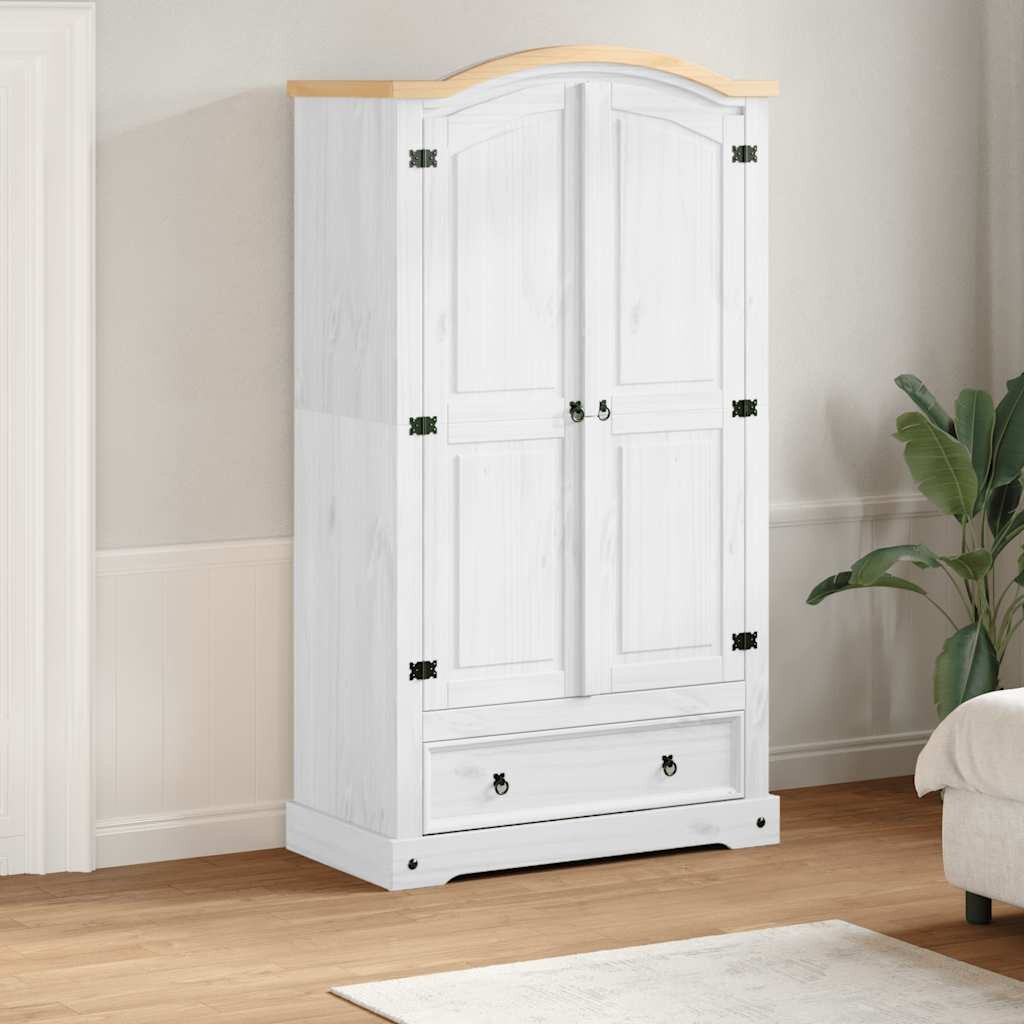 vidaXL Гардероб "Corona" бял 102x52x186 см бор масив