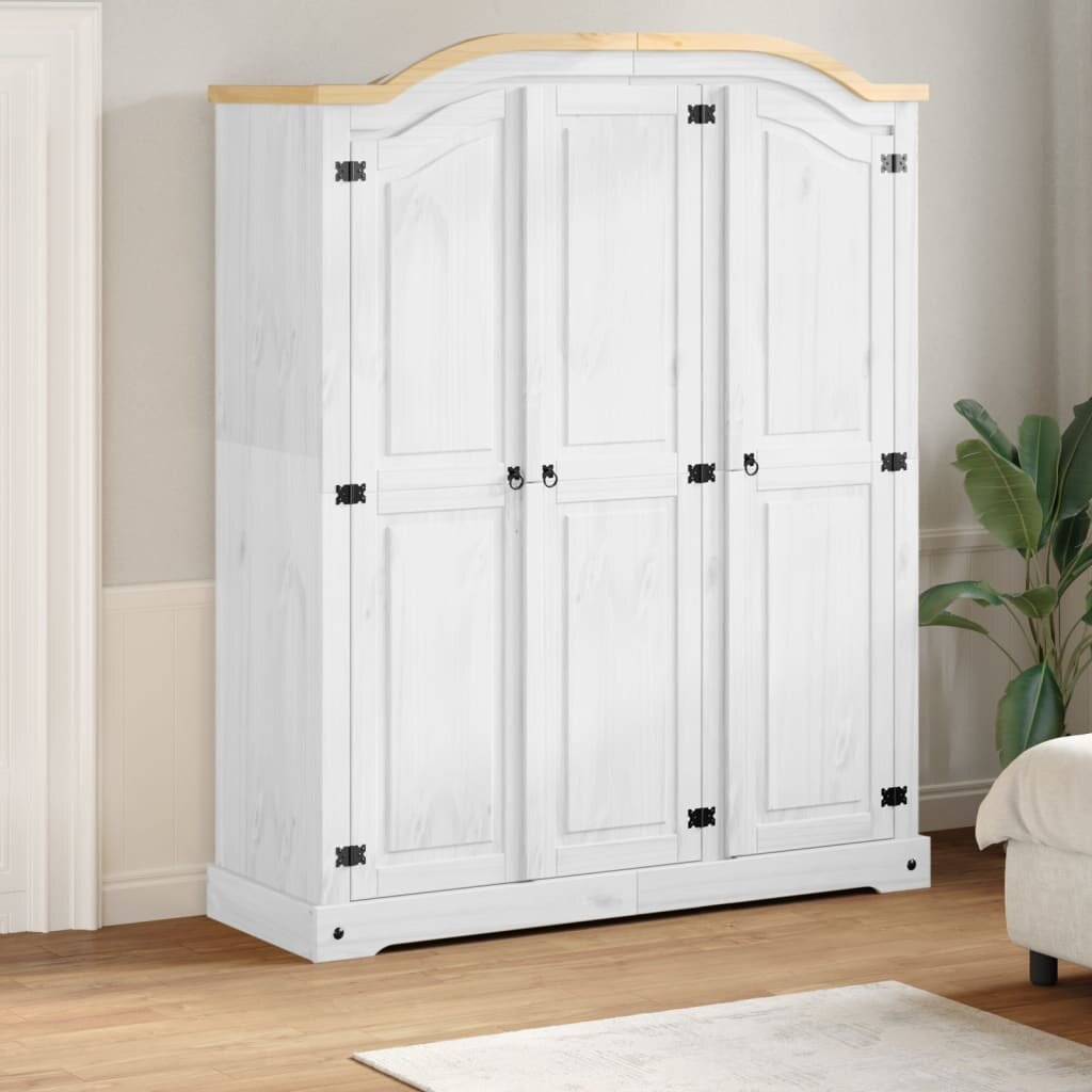 vidaXL Гардероб "Corona" бял 1515x52x186 см бор масив