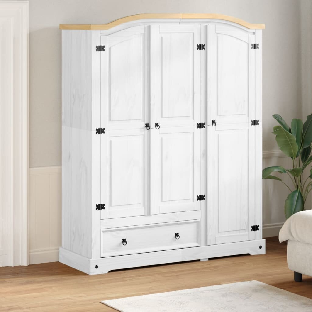 vidaXL Гардероб "Corona" бял 1515x52x186 см бор масив