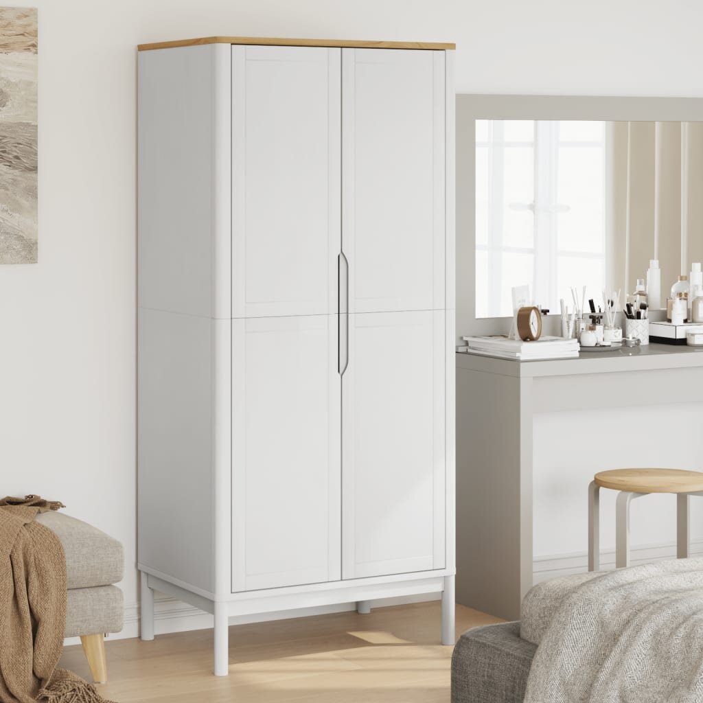 vidaXL Гардероб FLORO бял 77x53x171 см бор масив