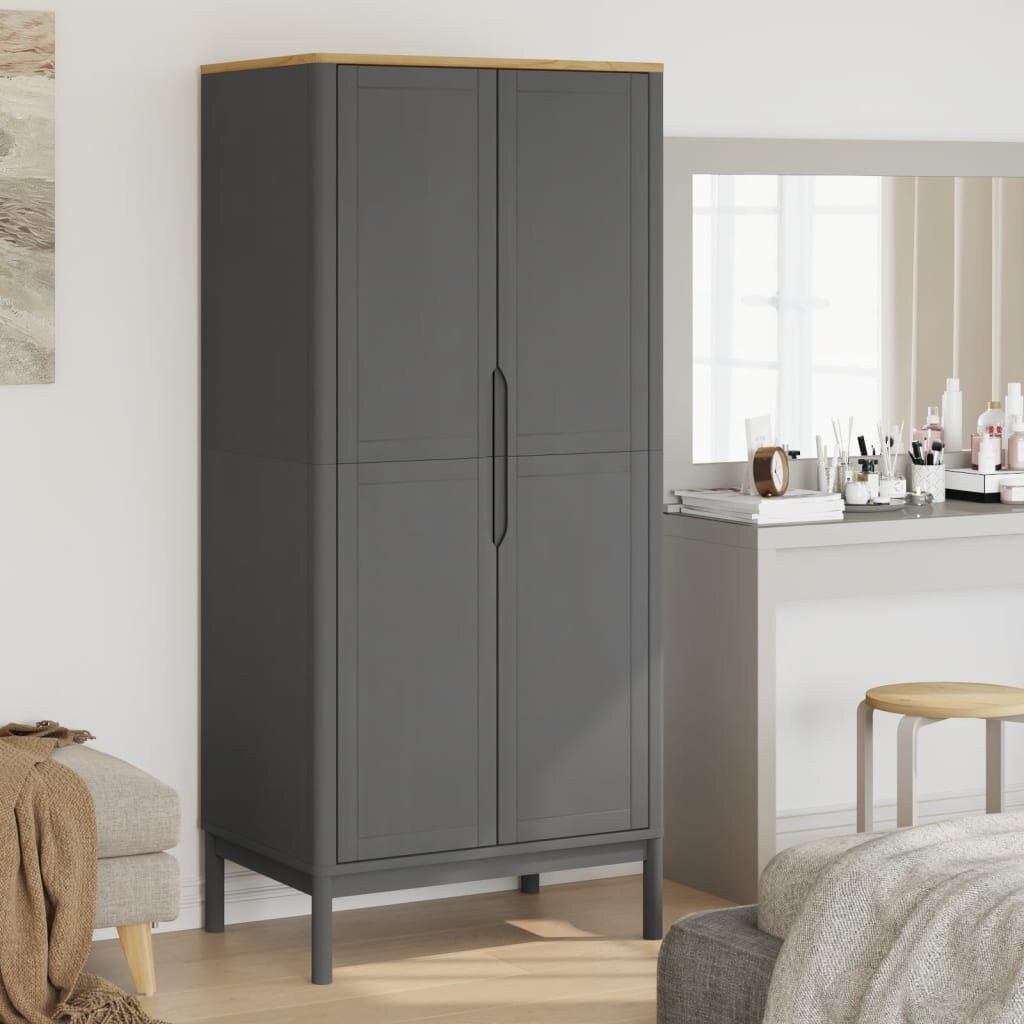 vidaXL Гардероб FLORO сив 77x53x171 см бор масив