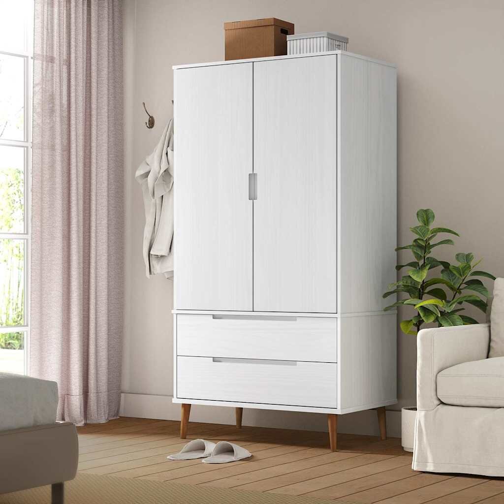 vidaXL Гардероб MOLDE бял 90x55x175 см бор масив