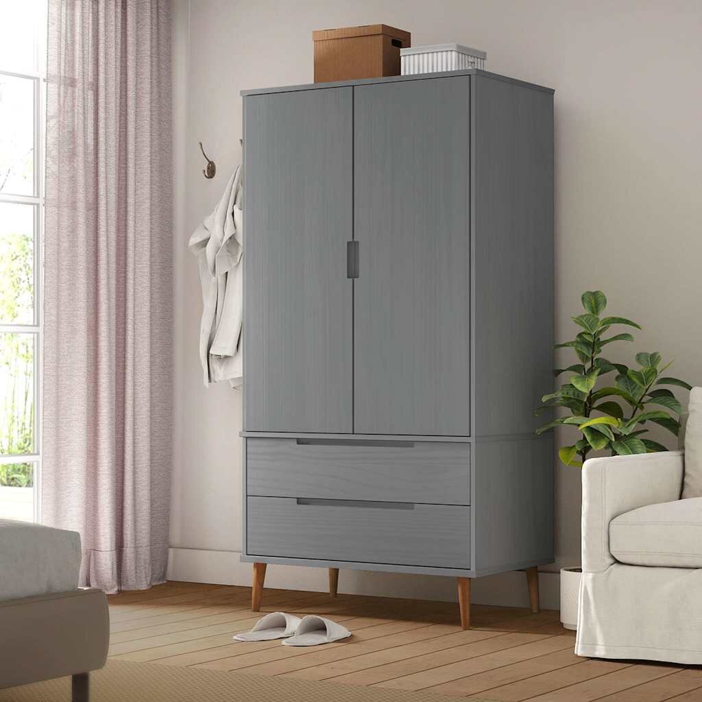 vidaXL Гардероб MOLDE сив 90x55x175 см бор масив