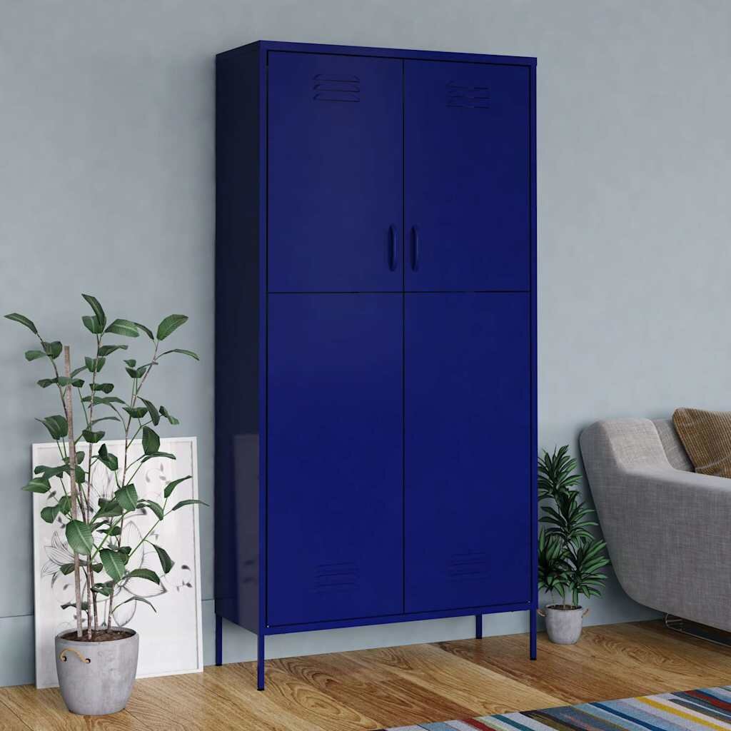 vidaXL Гардероб нейви синьо 90x50x180 см стомана