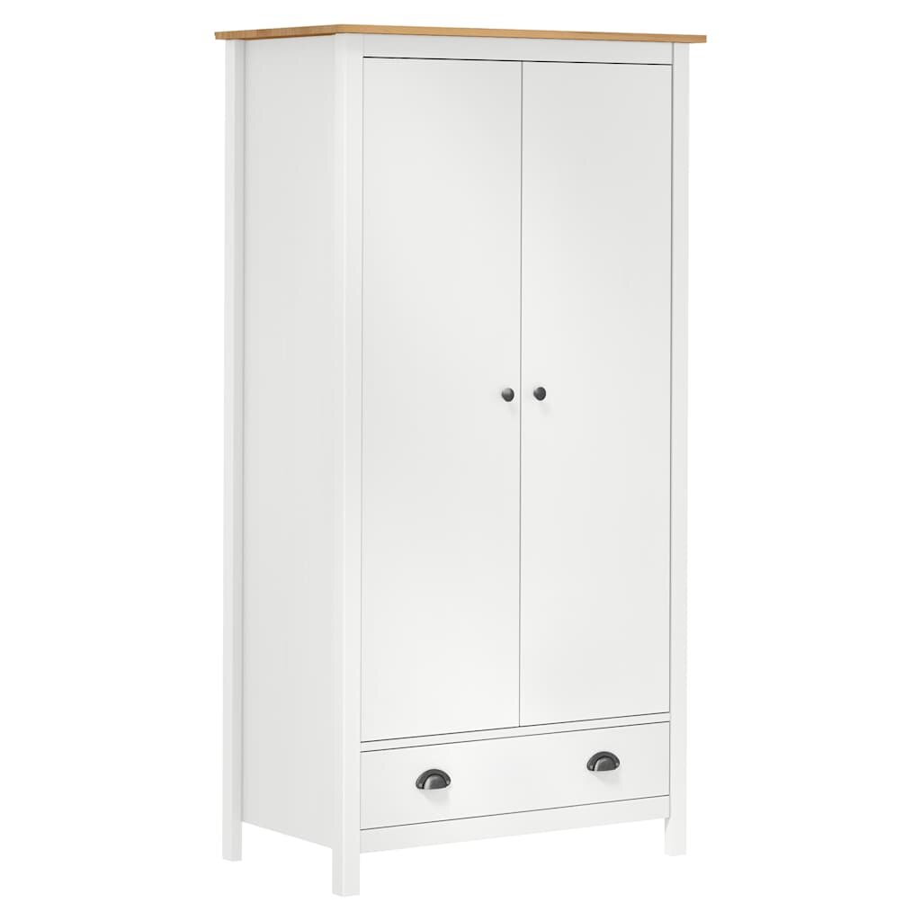 vidaXL Гардероб с 2 врати Hill бял 89x50x170 см борово дърво масив