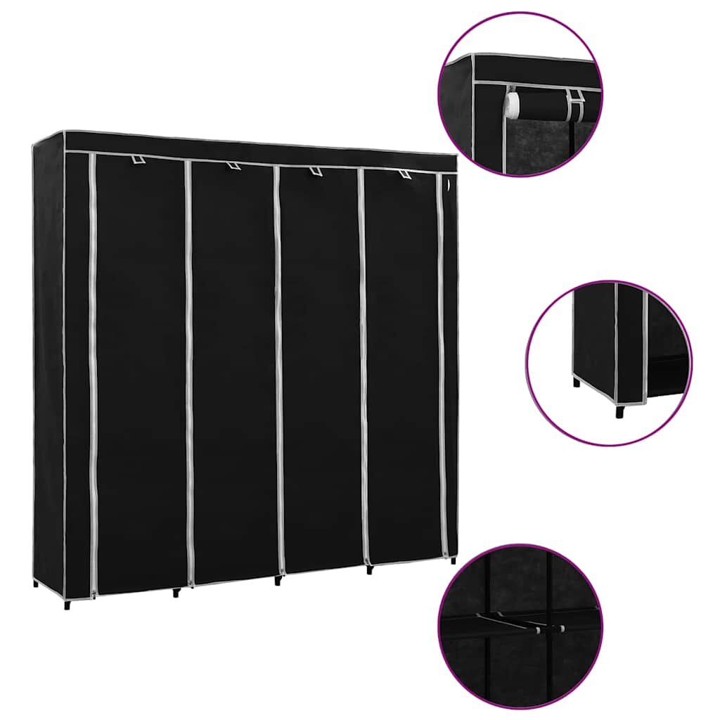 vidaXL Гардероб с 4 отделения черен 175x45x170 см