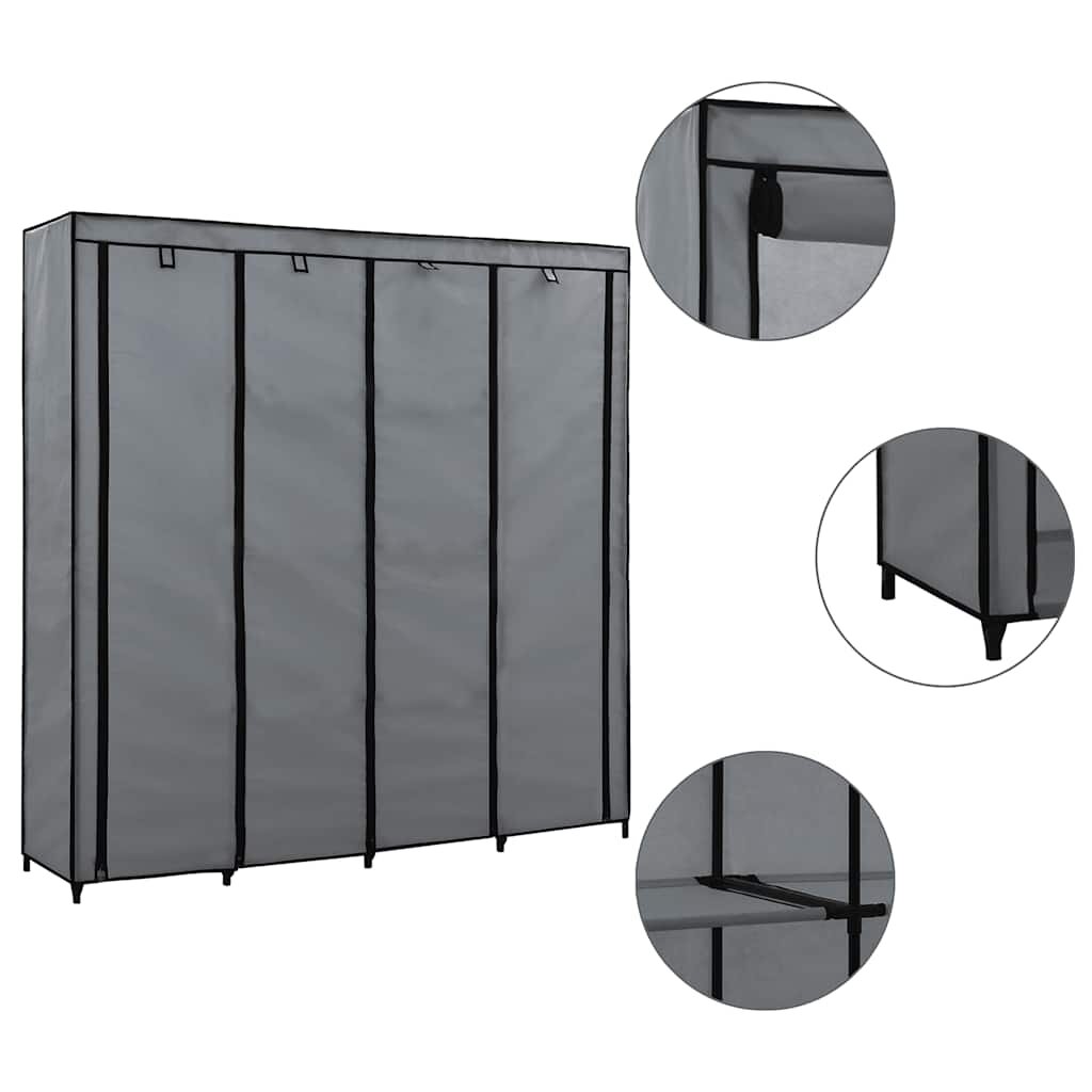 vidaXL Гардероб с 4 отделения сив 175x45x170 см
