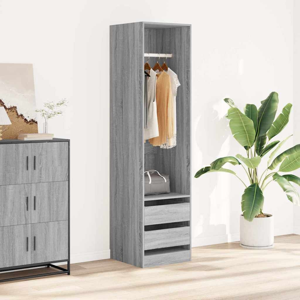 vidaXL Гардероб с чекмеджета сив сонома 50x50x200 см инженерно дърво