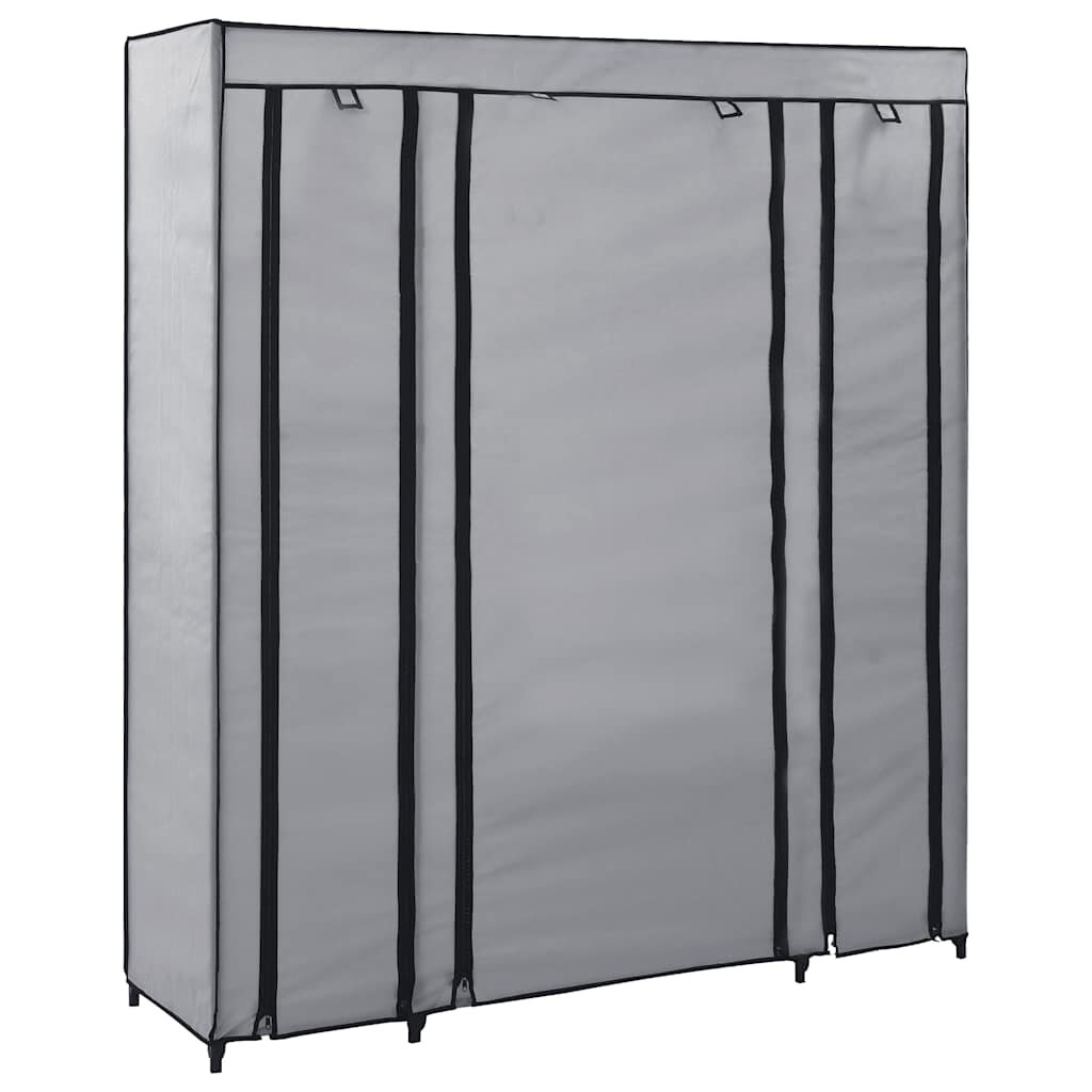 vidaXL Гардероб с отделения и лостове сив 150x45x176 см плат