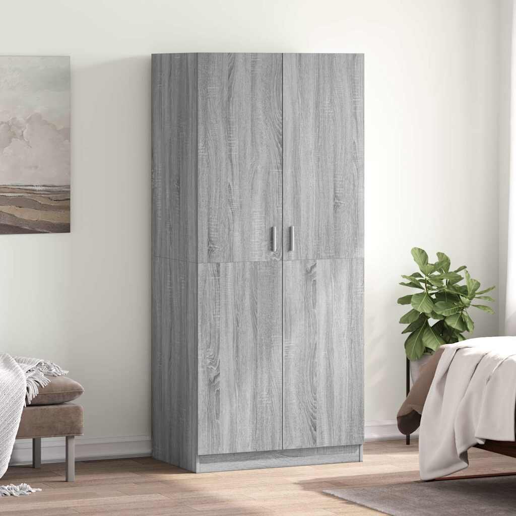 vidaXL Гардероб сив сонома 80x52x180 см инженерно дърво