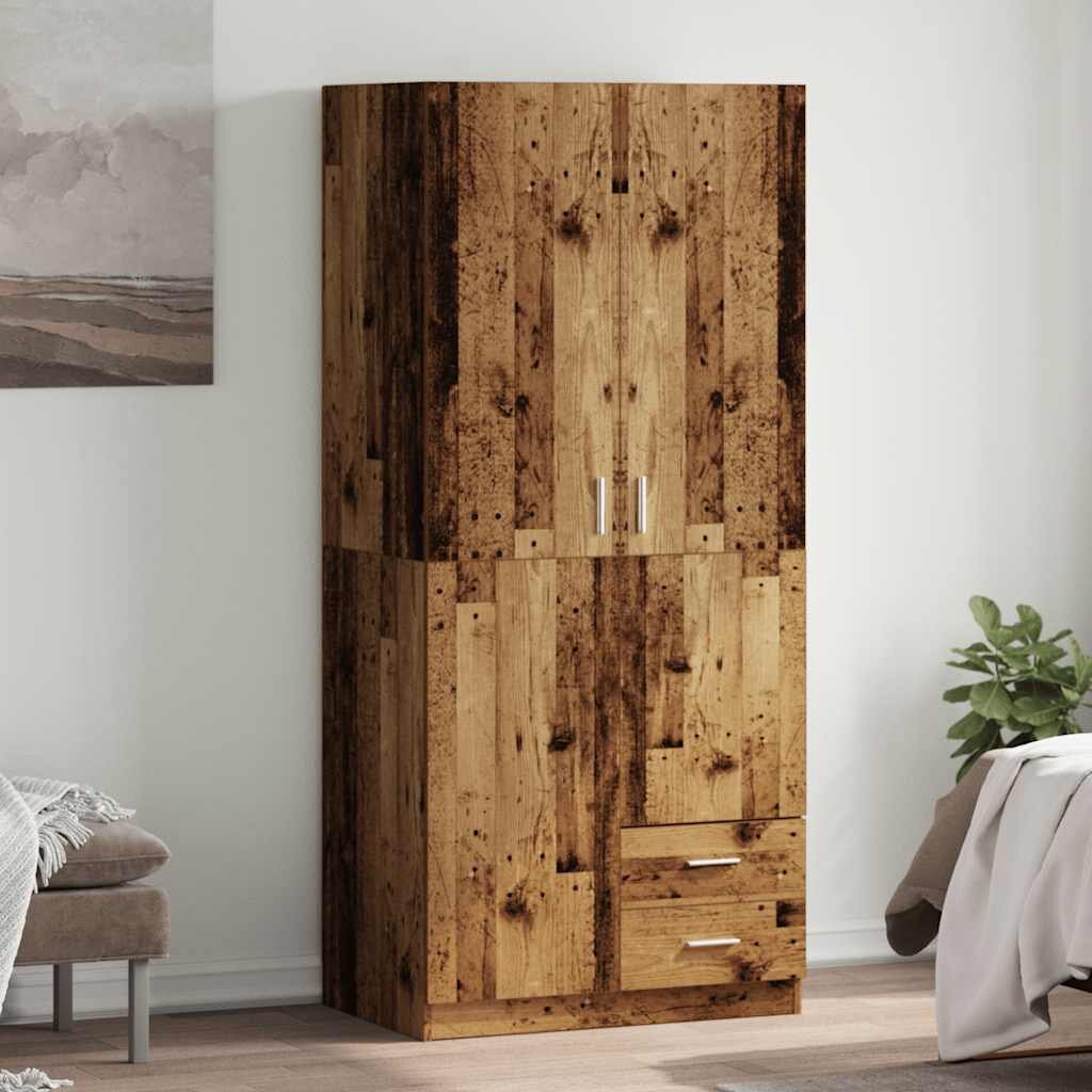 vidaXL Гардероб старо дърво 80x52x180 см ПДЧ