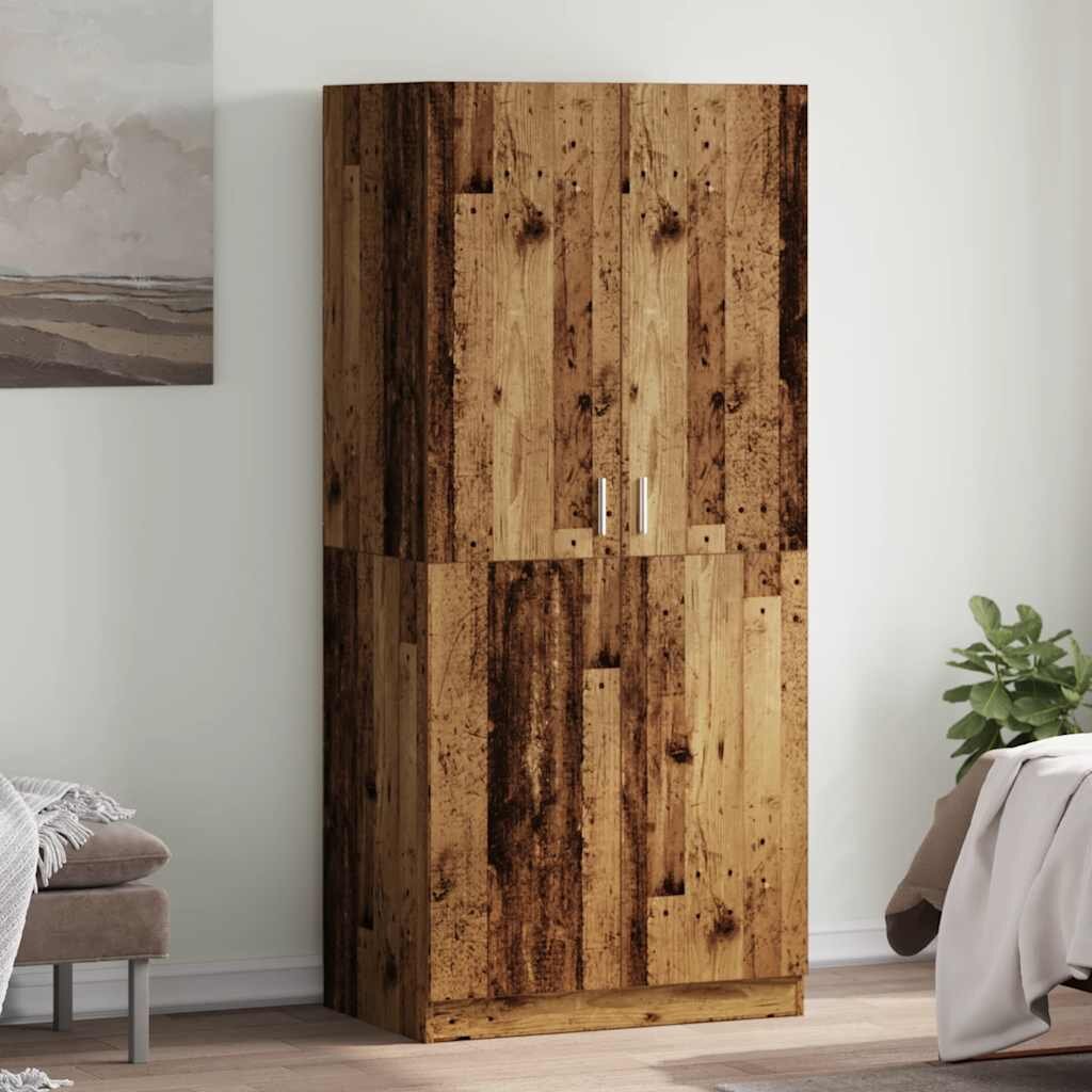 vidaXL Гардероб старо дърво 90x52x200 см ПДЧ