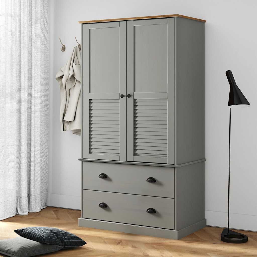vidaXL Гардероб VIGO сив 90x55x170 см бор масив