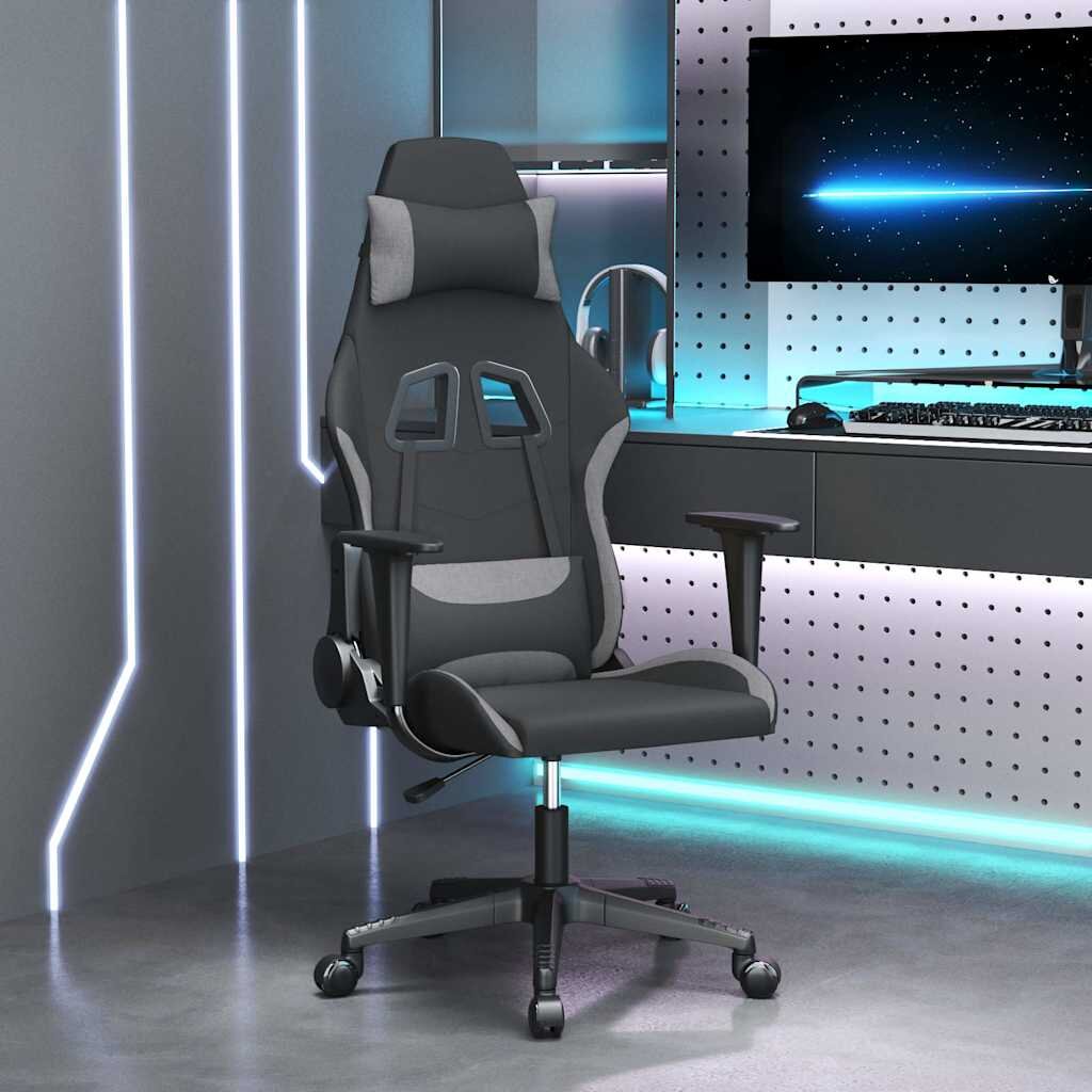 vidaXL Геймърски стол черно и светлосиво плат