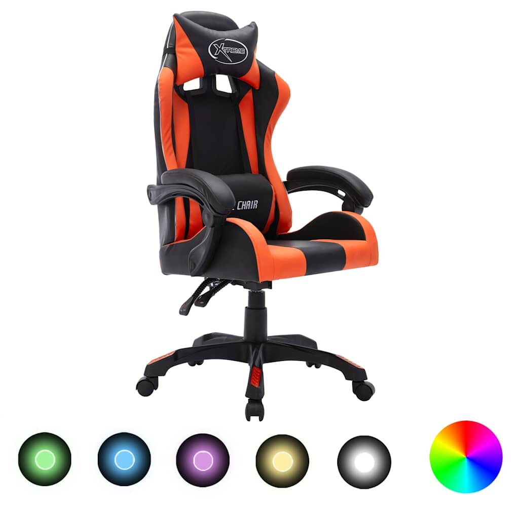 vidaXL Геймърски стол RGB LED оранжево/черно изкуствена кожа