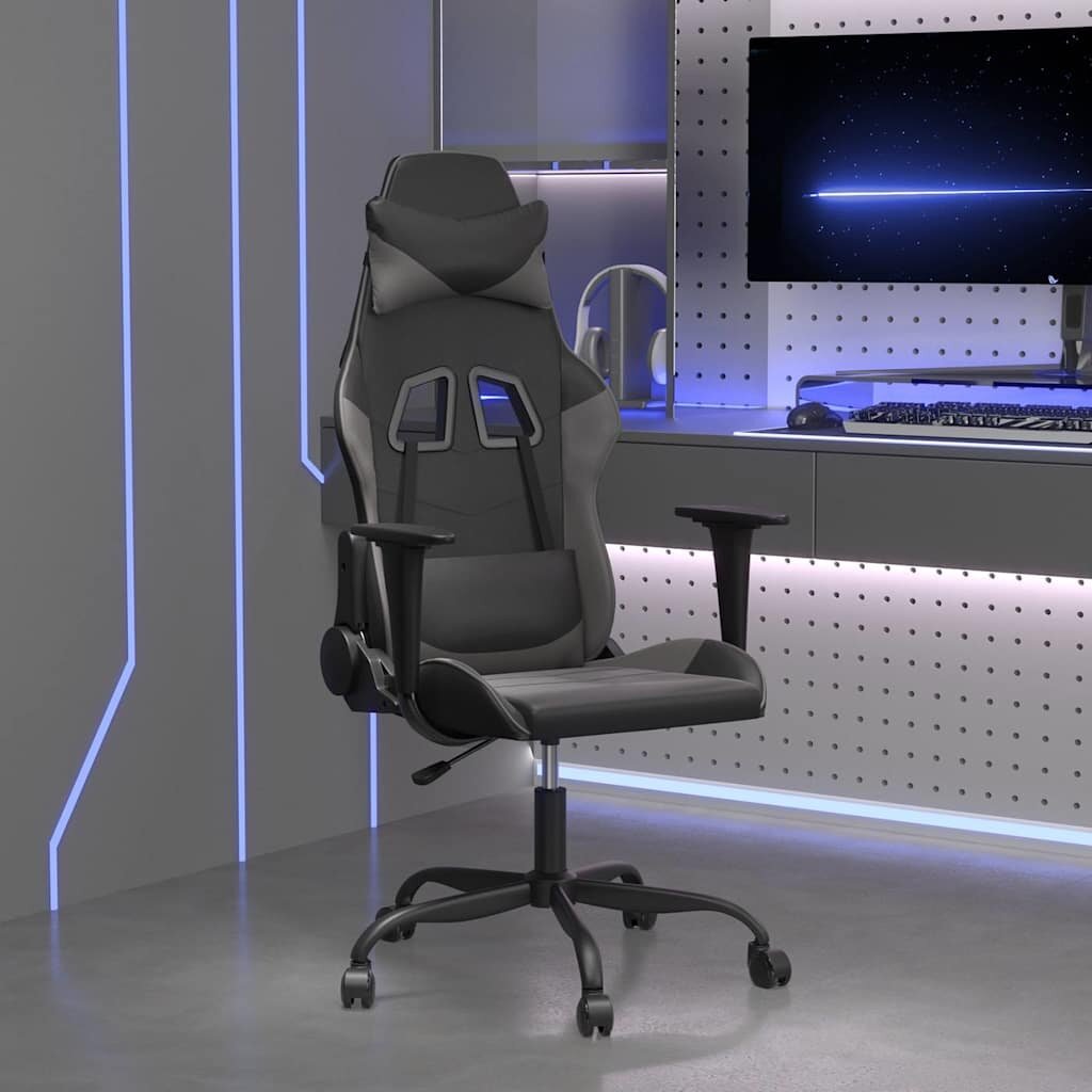 vidaXL Гейминг стол черно и сиво изкуствена кожа