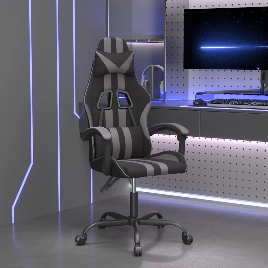 vidaXL Гейминг стол черно и сиво изкуствена кожа