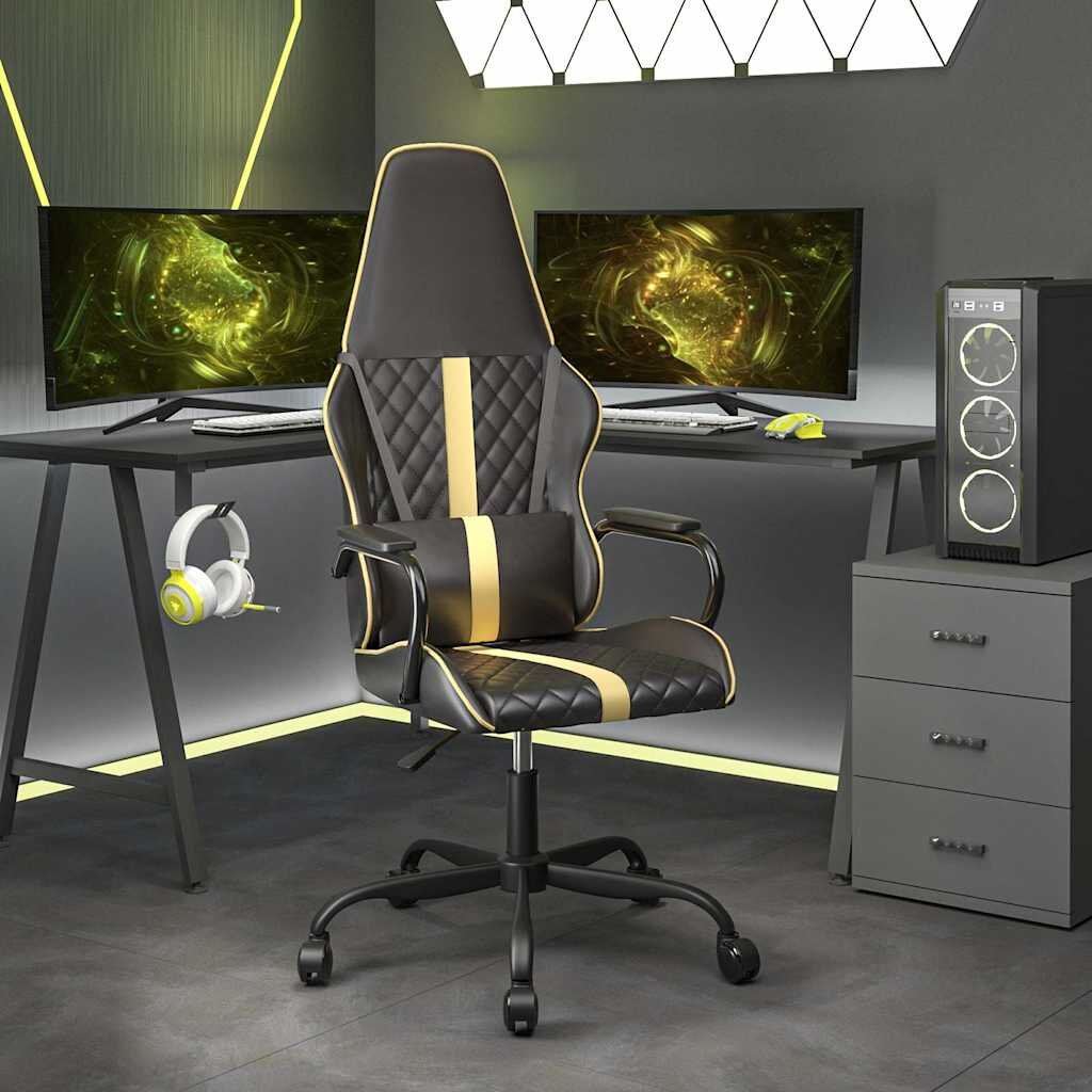 vidaXL Гейминг стол черно и златисто изкуствена кожа