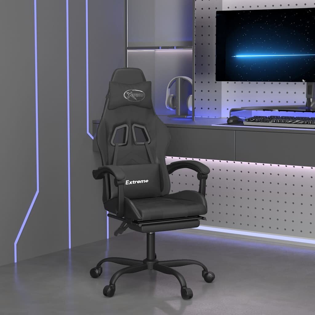 vidaXL Гейминг стол с опора за крака черен изкуствена кожа