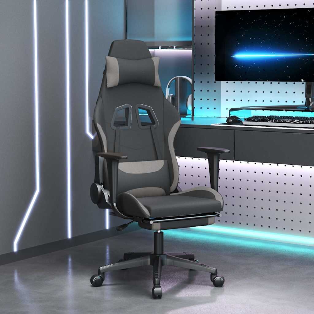 vidaXL Гейминг стол с опора за крака черно и cветлосив плат
