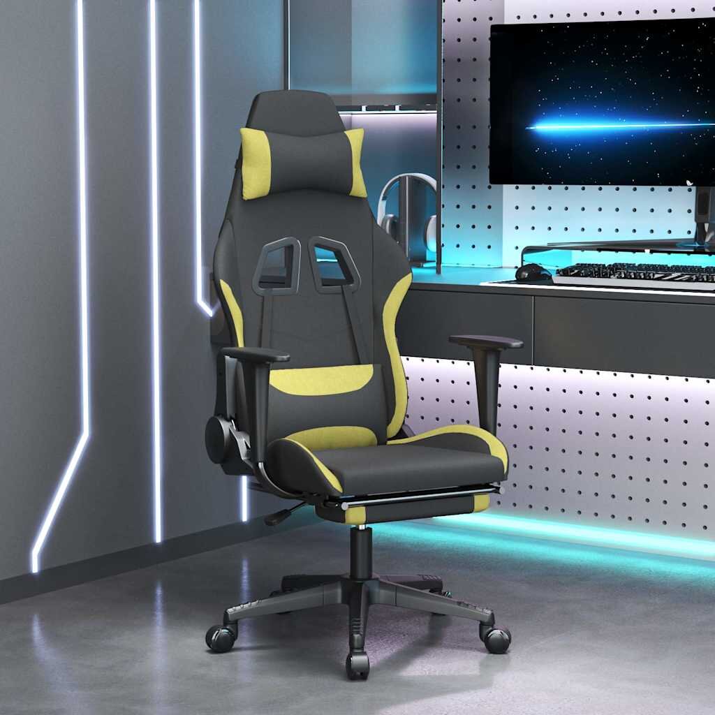 vidaXL Гейминг стол с опора за крака черно и светлозелено плат
