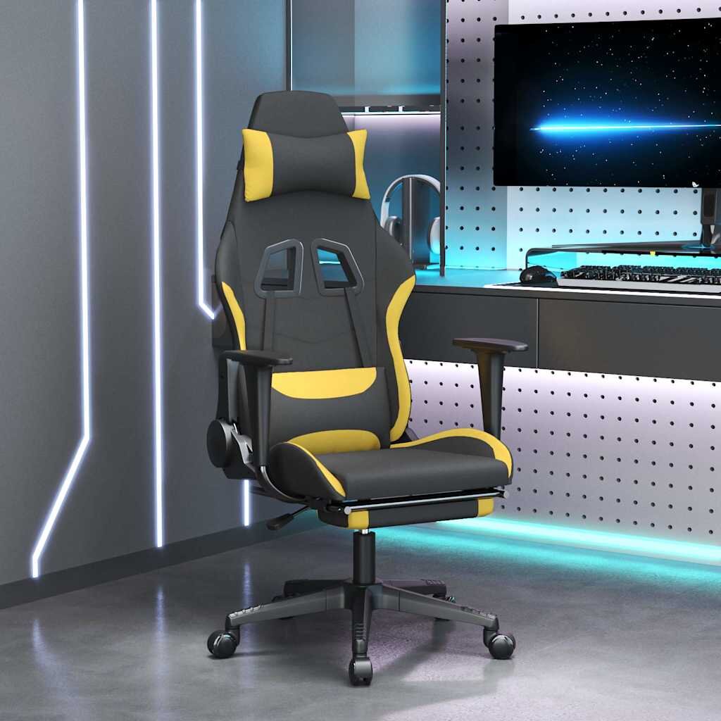 vidaXL Гейминг стол с опора за крака черно и жълто плат
