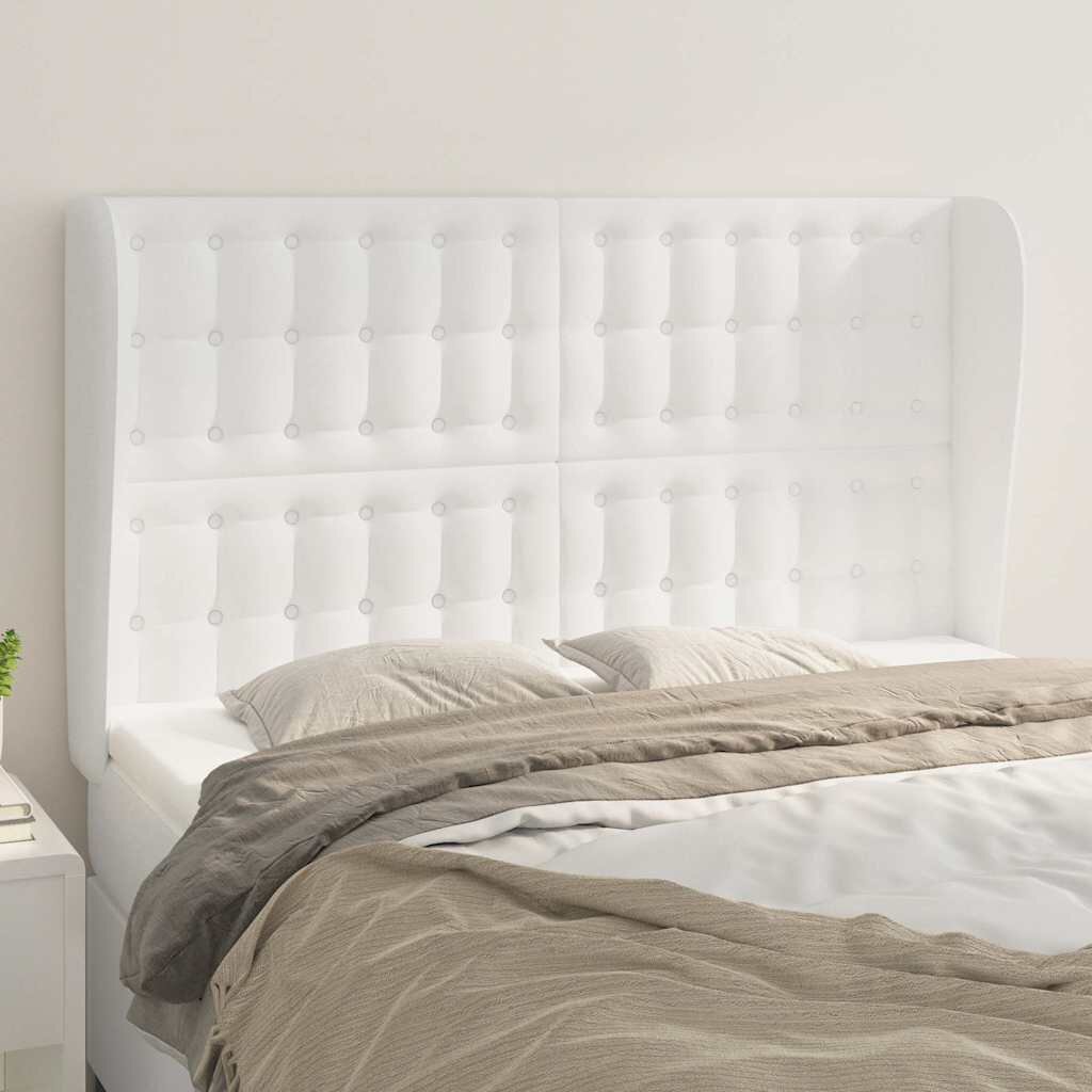 vidaXL Горна табла с уши бяла 147x23x118/128 см изкуствена кожа