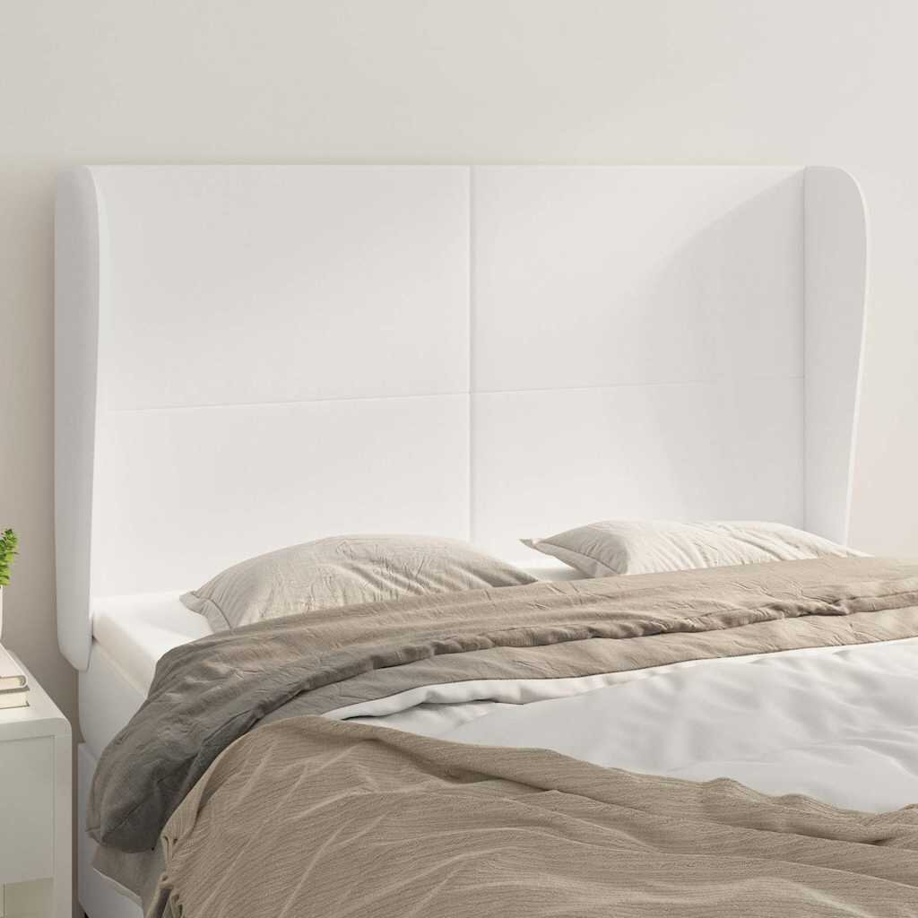 vidaXL Горна табла с уши бяла 147x23x118/128 см изкуствена кожа