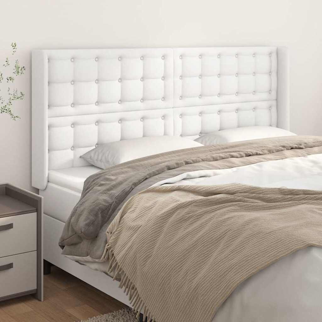 vidaXL Горна табла с уши бяла 163x16x118/128 см изкуствена кожа