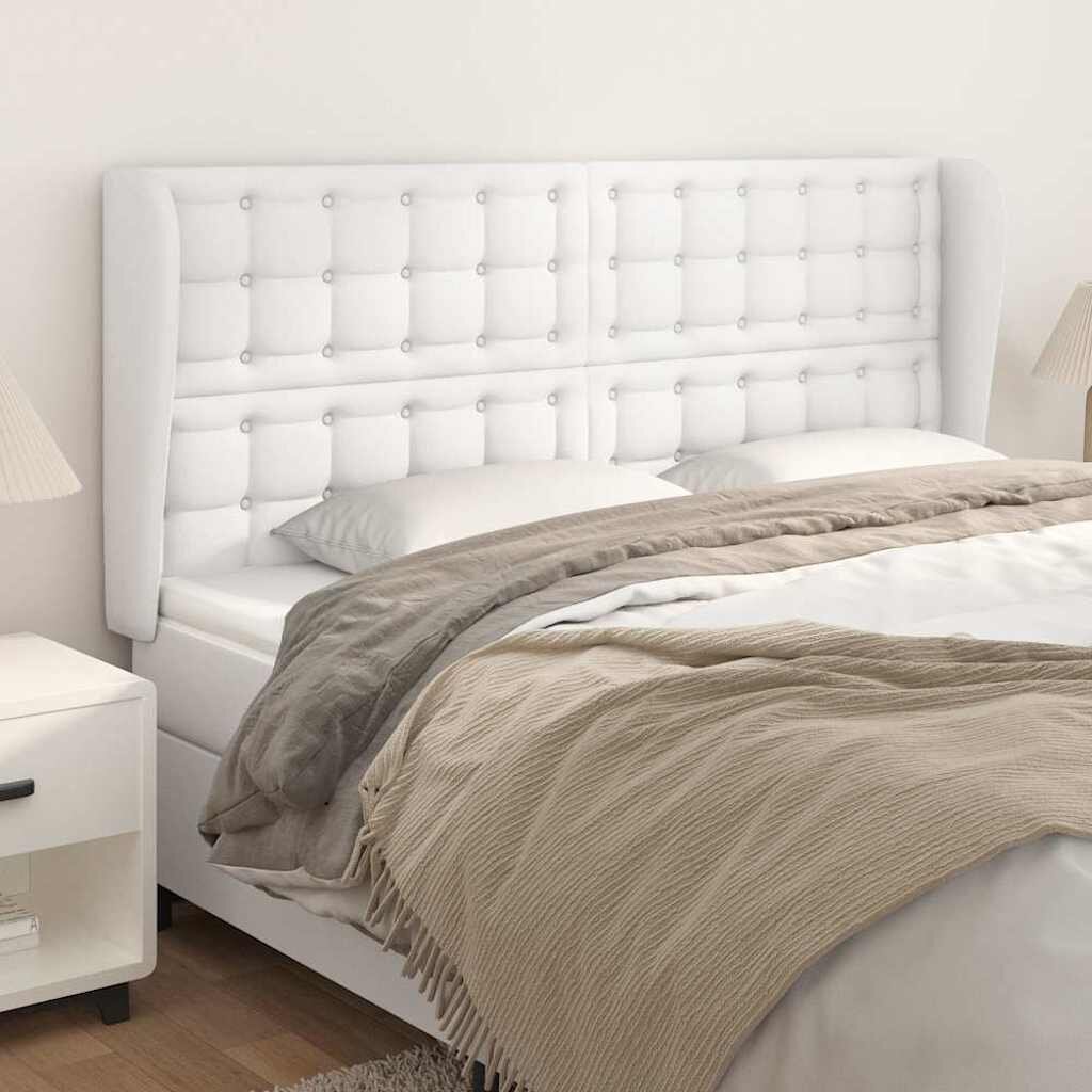 vidaXL Горна табла с уши бяла 163x23x118/128 см изкуствена кожа