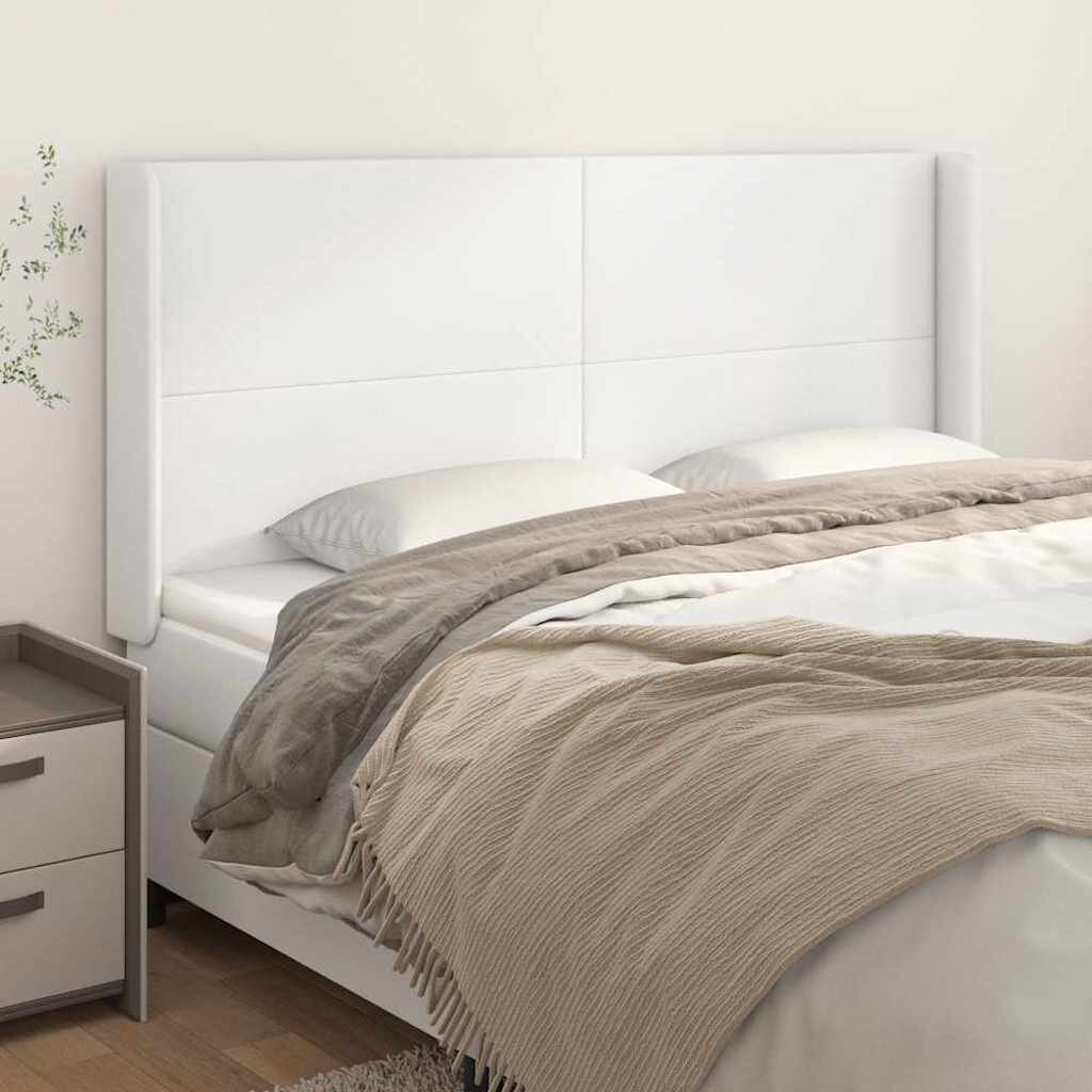 vidaXL Горна табла с уши бяла 203x16x118/128 см изкуствена кожа