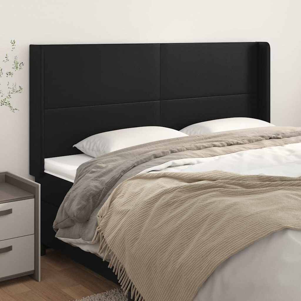 vidaXL Горна табла с уши черна 163x16x118/128 см изкуствена кожа