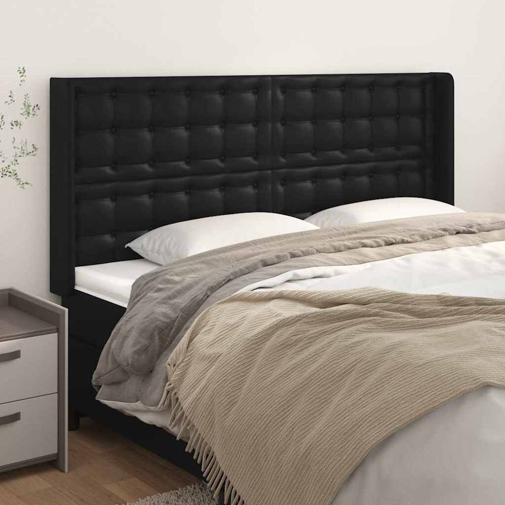 vidaXL Горна табла с уши черна 203x16x118/128 см изкуствена кожа
