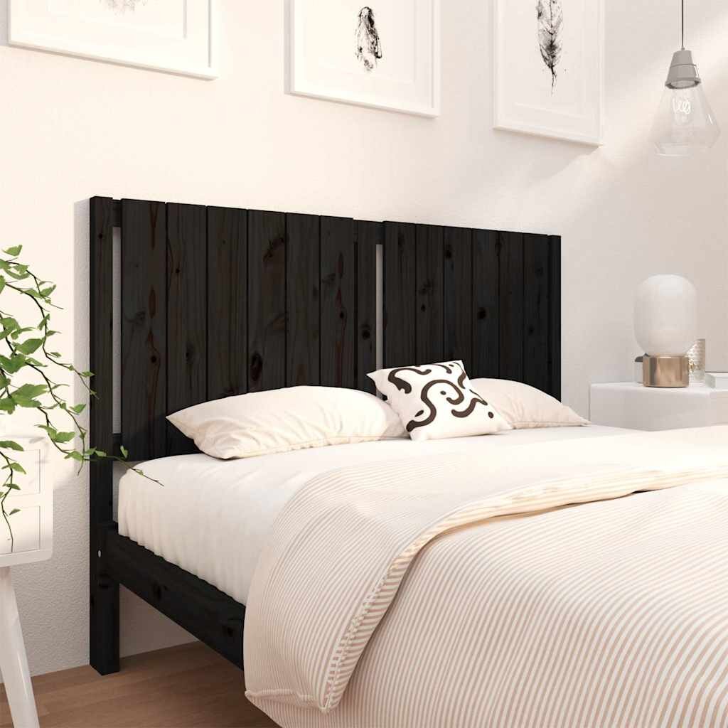 vidaXL Горна табла за легло черна 1455x4x100 см бор масив