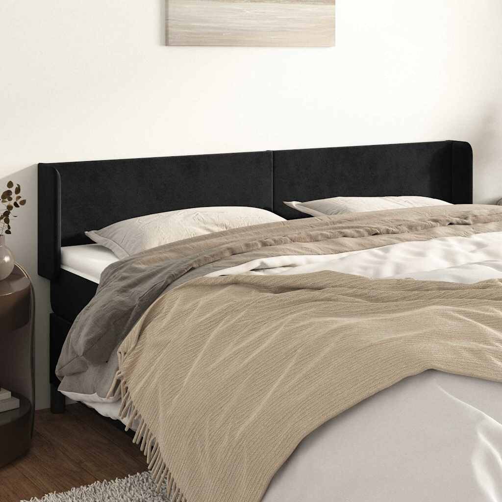 vidaXL Горна табла за легло черна 203x16x78/88 см кадифе