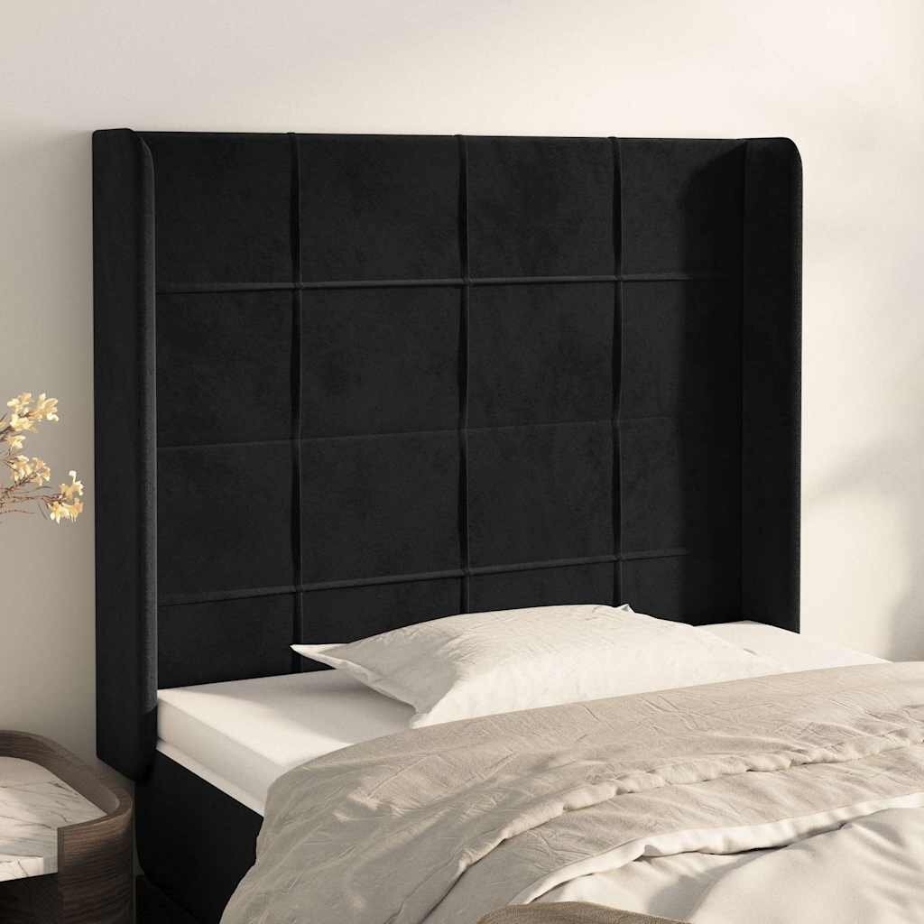 vidaXL Горна табла за легло с уши черна 103x16x118/128 см кадифе