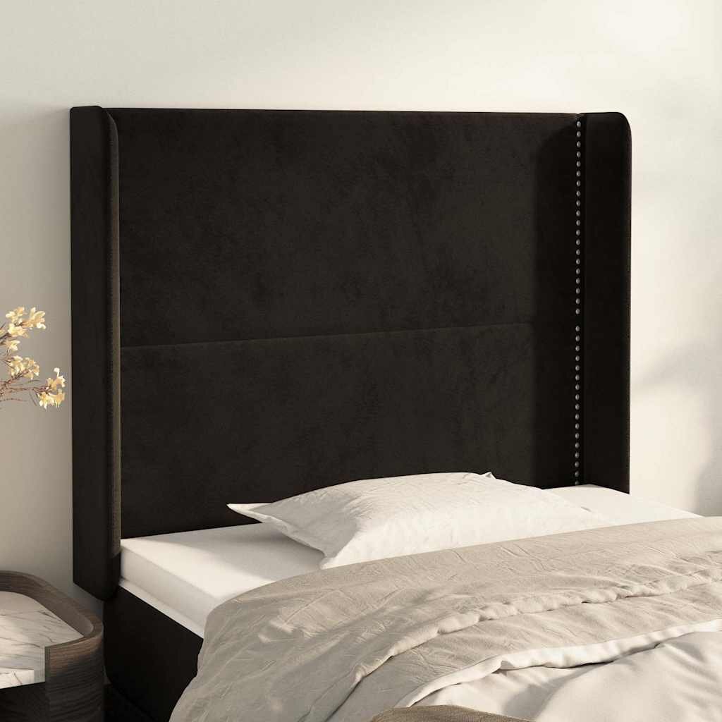 vidaXL Горна табла за легло с уши черна 103x16x118/128 см кадифе